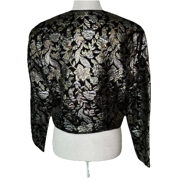 Vintage Patra Jacket 14 Lame' Floral Metallic Black Cocktail Evening Glam - Picture 2 of 12